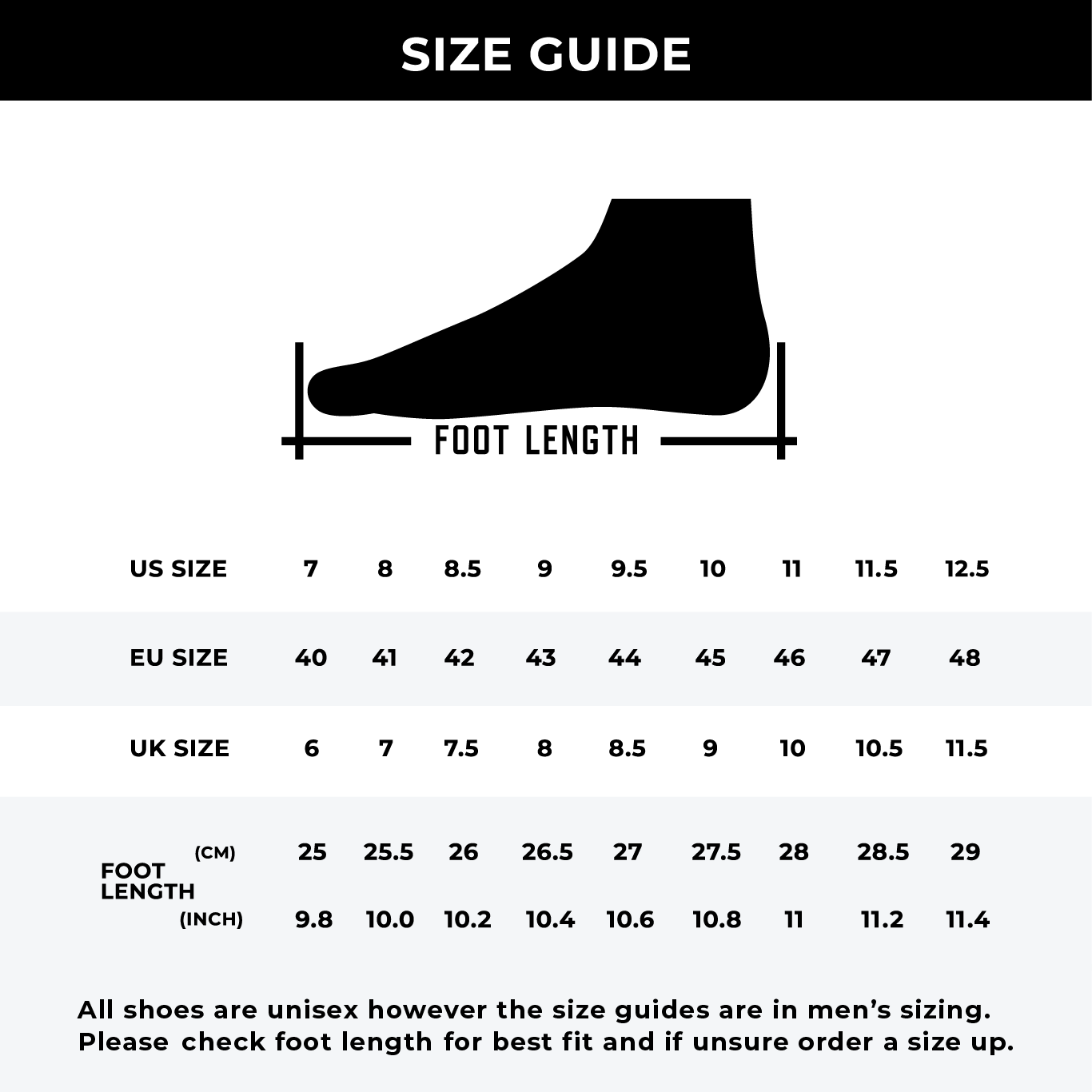 Camo Splash Golf Shoe size guide